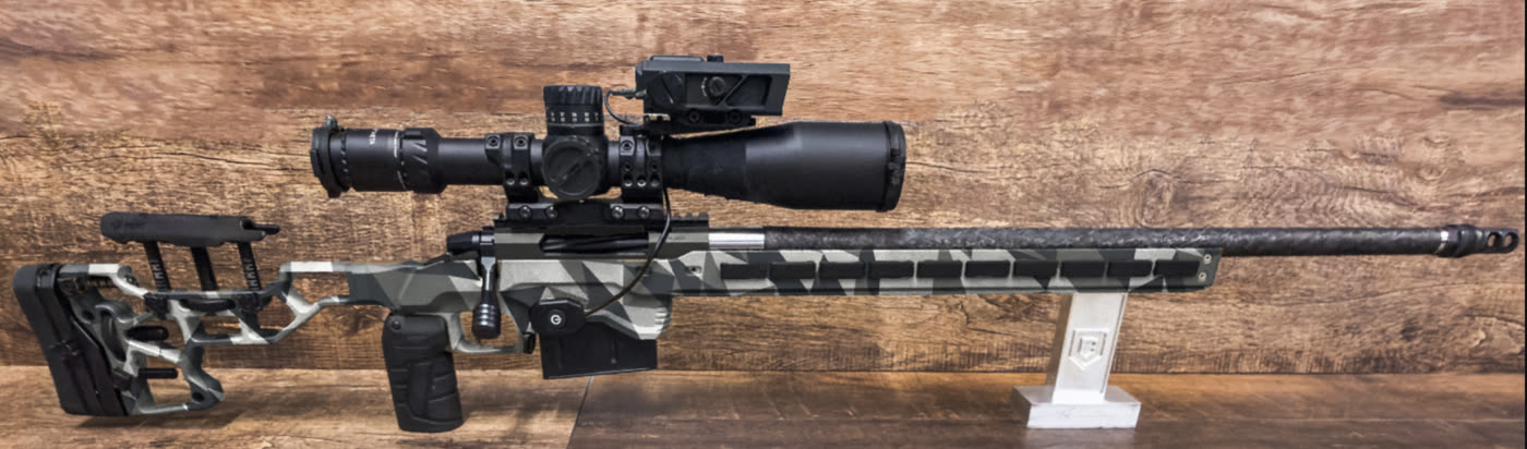 Bolt rifle shattered-geo scheme designed in the FinishProof studio