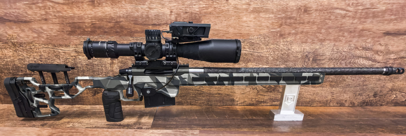 The finished bolt rifle sprayed to match the approved FinishProof design